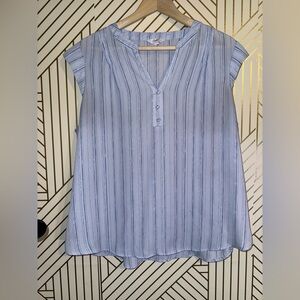 Candie’s Women’s XL Blue Stripe Blouse V Neck Button Front Office Casual Top